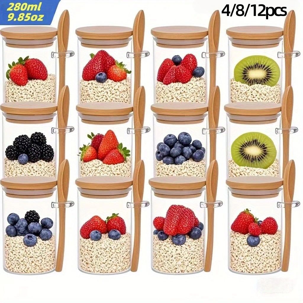 Meal Prep Glass Containers - 4/8/12 pièces, gobelets à petit-déjeuner en