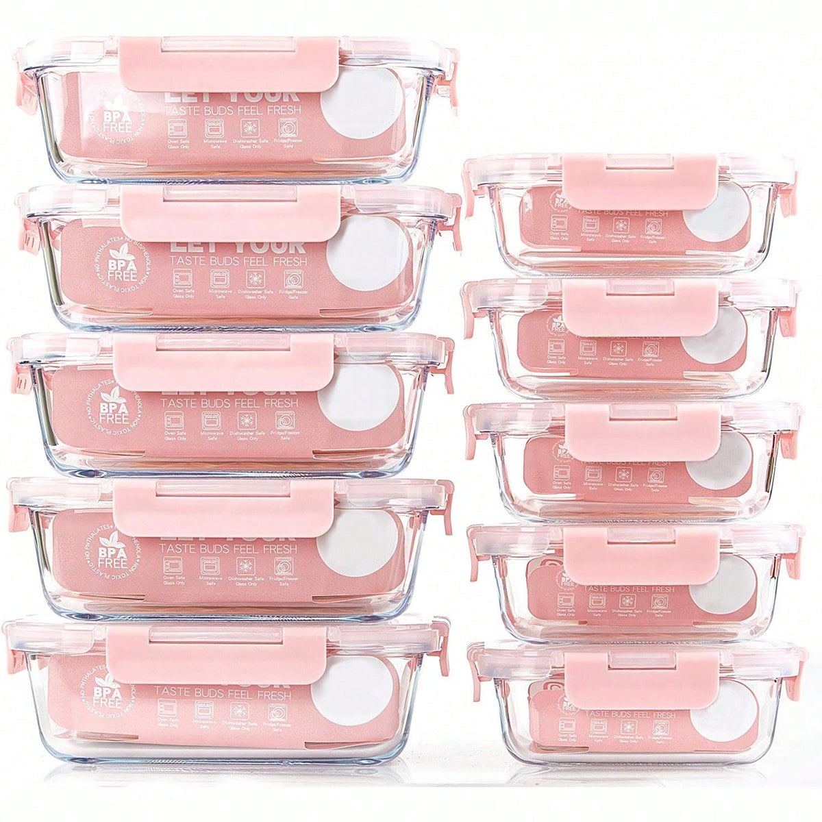 Meal Prep Glass Containers - Lot de 10 récipients en verre